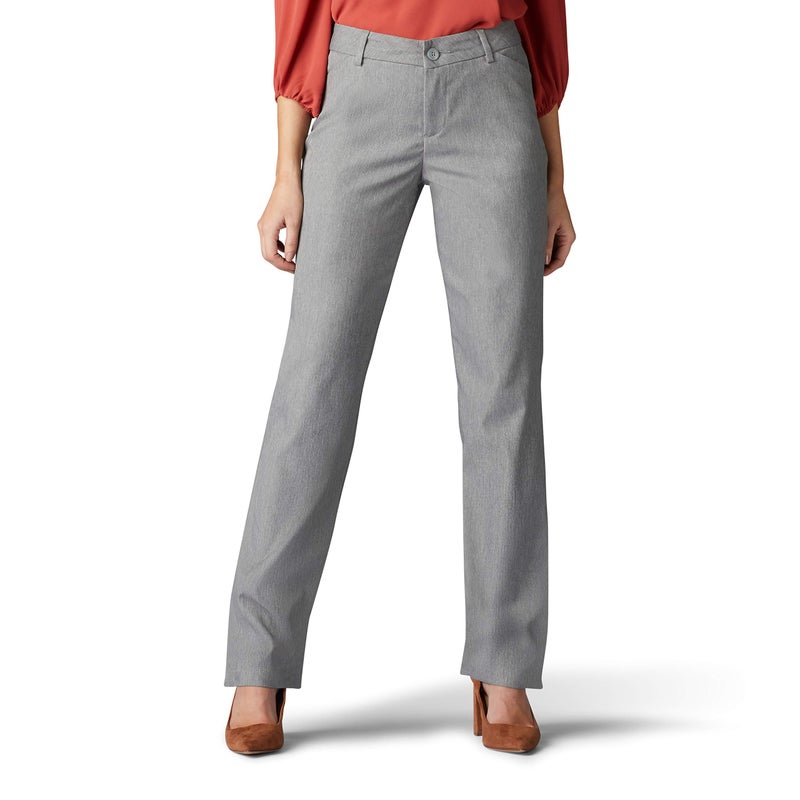 Lee Women's Wrinkle Free Relaxed Fit Straight Leg Pant, Ash Heather, 8 Long